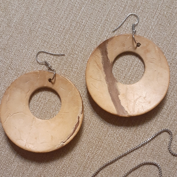 Natural Wood Hoop Earrings, 3" - Picture 3 of 4